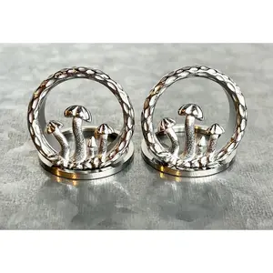 PAIR of Unique Mushrooms L316 Surgical Steel Screw Fit Tunnels/Plugs - Gauges 1/2" (12mm) up to 1" (25mm)