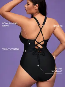 Plus Size Women's One-Piece Sports Shapewear Swimsuit, Sexy Backless Swimwear for Beach Vacation, Comfortable and Stylish, Swim Bodysuit, Swimming Suit