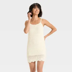 Women's Mini Crochet Shift Dress - A New Day Cream XL