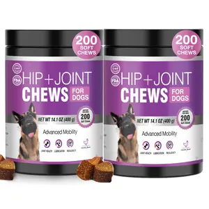 TTLXRL 2 Bottles Combination Set Hip & Joint Chews for Dogs With Glucosamine, Chondroitin & MSM | 200 Count Ease stiffness and support cartilage  Chicken-flavored treats suitable for all breeds