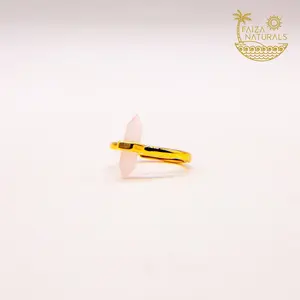 Rose Quartz Crystal Tower Ring, Valentines Day Pink Crystal, Jewelry, Gift, long lasting, gold tone, control anger, anxiety, fear, adjustable ring size, reset heart chakra, self-love, protection
