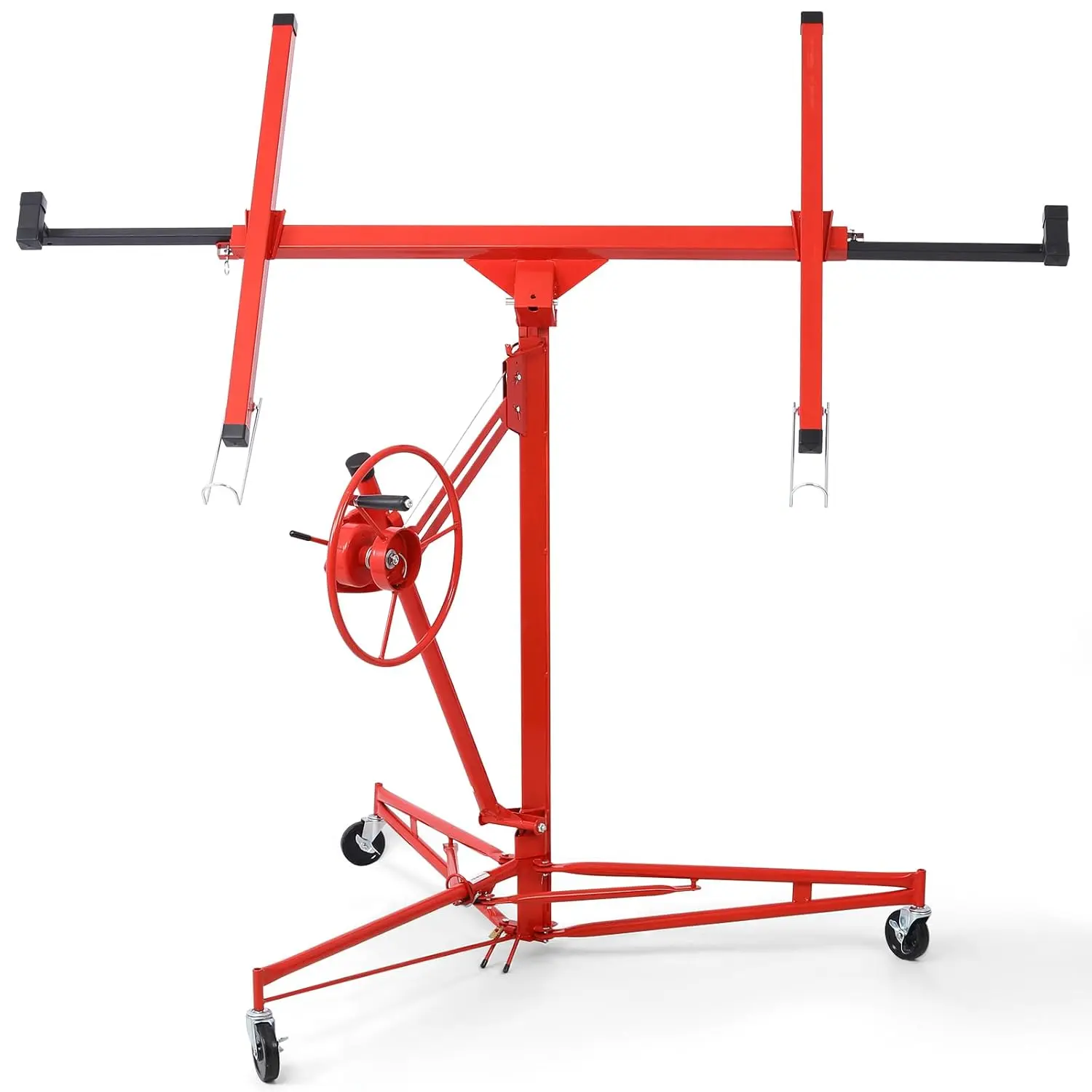 Red Steel Drywall Jack Lifter with Brake Winch, 150lbs Capacity, Adjustable Height, Foldable Design, 4-11FT Range, 11ft/13ft/16ft Height Options for Home & Commercial Installation