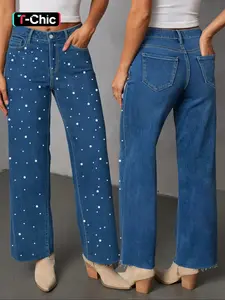 Women's High Elasticity Wide Leg Jeans Pants, Casual Loose Fit Denim Trousers for All Seasons, Comfortable Fashion Apparel