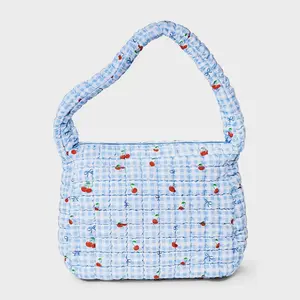 Gingham Cherry & Bow Print Puffer Hobo Shoulder Bag - Wild Fable Blue