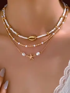 Boho Style Starfish & Shell Decor Choker, Fashion Jewelry for Party, Daily Clothing Decor, Trendy All-match & Exquisite Jewelry for Birthday Gift, Boho Style Beaded, Starfish Necklace