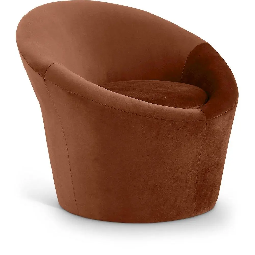 Tristan Cognac Velvet Elliptical Accent Chair with Plush Upholstery, Indoor Furniture Piece