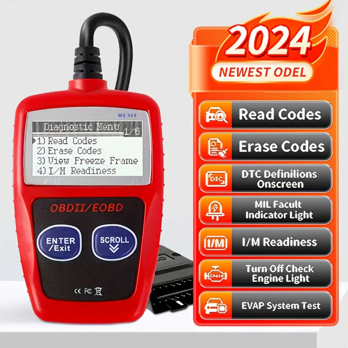 MS309 Car OBD2 Scanner Diagnostic Tool Code Reader, Car Voltage Tester Engine Fault Code Scanner, OBD2 Diagnostic Tool For OBDII Protocol Cars