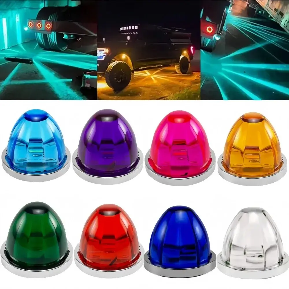 2PCS Watermelon Glass Lens Turn Signal Dual Color Strobe Side Marker Light for Semi Truck RV Indicator Clearance Lights 12-24V