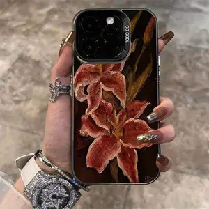 Amazing Oil Painting Lily Flower Stylish Laser Phone Case Compatible with Iphone 16, 15, 14, 13, 12, 11, XS,  Mini Plus Pro Max, Perfect for Christmas, Easter, Birthday, Valentine'S Day, Gifts for Boys Or Girlfriends. Protective Cover Protector Protection