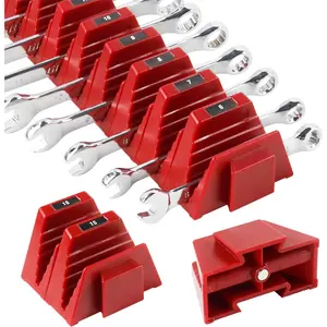 24PC Modular Wrench Organizer Magnetic, Wrench Organizer for Tool Box Drawer - Wrench Holders with Metric & SAE Labels, Gift for Mechanics (24, Red)