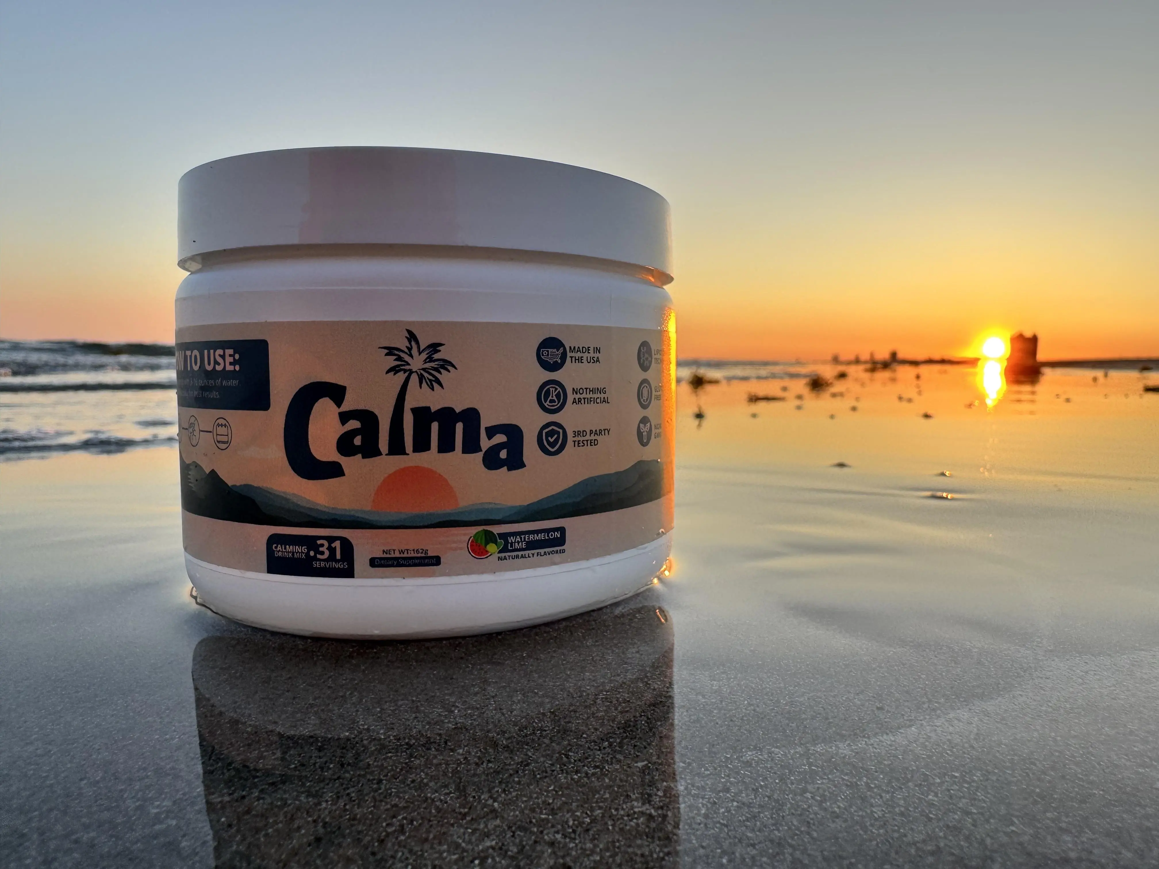 Calma Watermelon Lime Flavored Calming Drink Mix with Liposomal Vitamin D KSM-66 Ashwagandha Magnesium Glycinate & Citrate L-Theanine for Stress Relief Muscle Recovery 31 Servings - Wellness Fitness Cognitive Function
