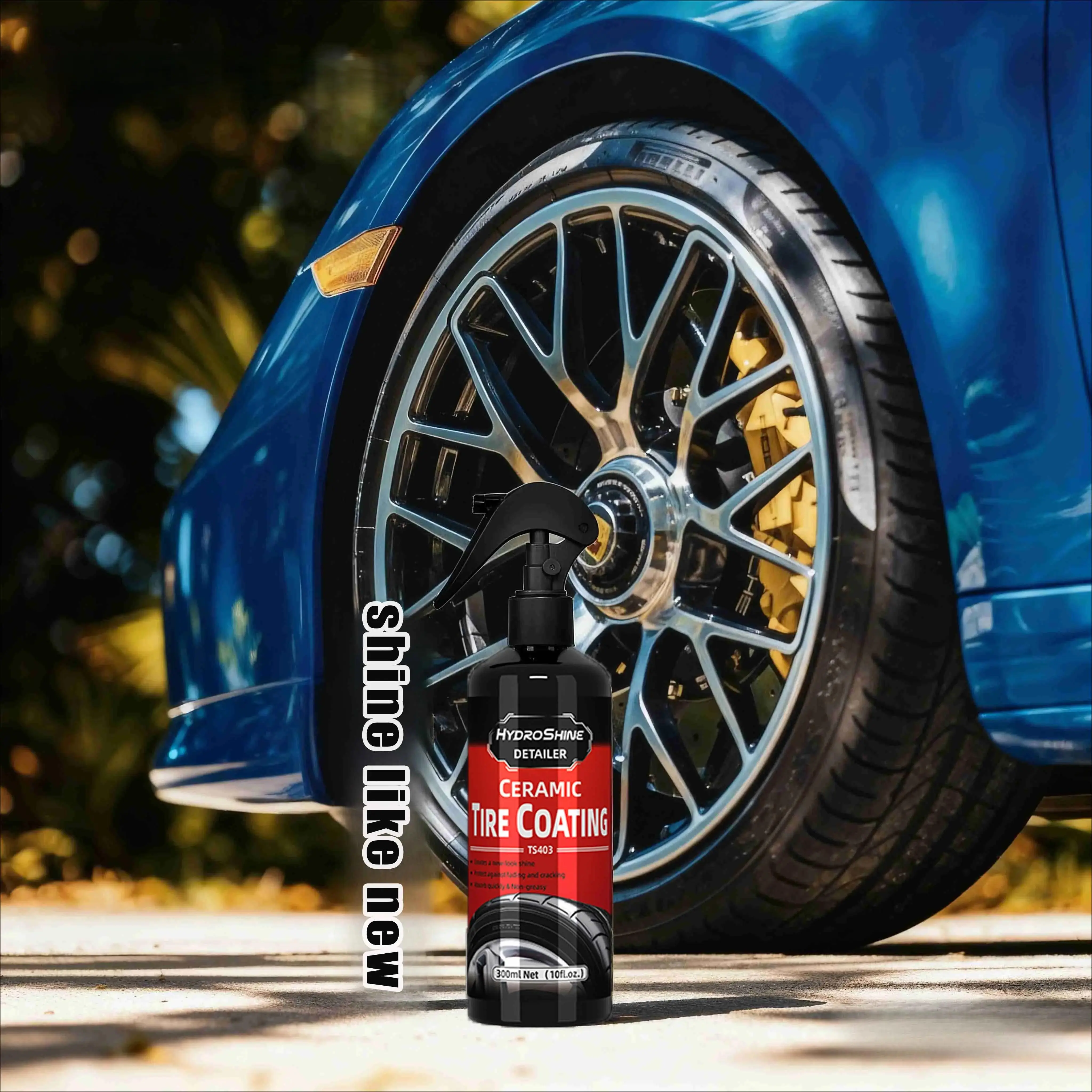 Ceramic Car Tire Tyre Care Spray Bottle - Waterproof Hydrophobic Protection for Wheels & Trim, Plastic, Rubber Restoration with Long-Lasting Shine, Hydroshine