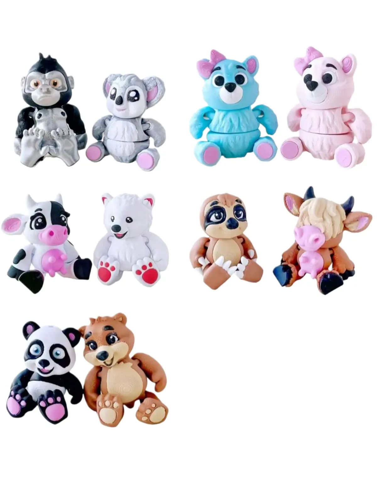 Vibrant 3D-Printed Animal Toys Highland Cow Brown Bear Polar Bear Holiday Gifts for Kids