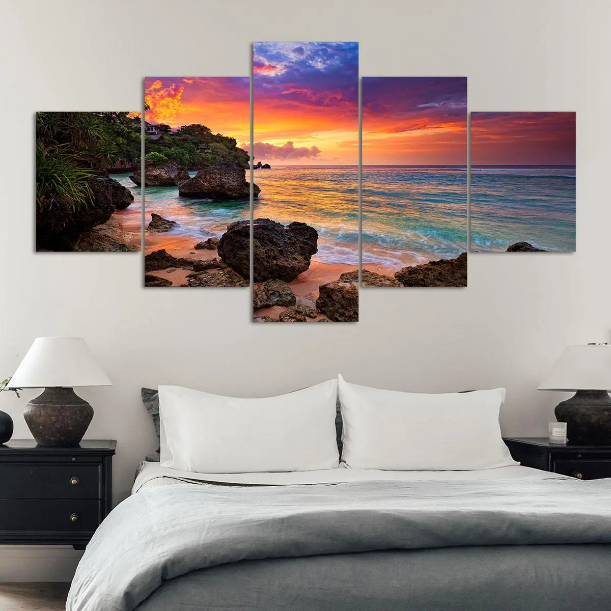 Sunset Landscape Pattern Canvas Unframed Painting, Gradient Rendering Art, 5 Counts/set Modern Art Wall Decor, Wall Art Decor for Home Living Room Bedroom Office, Ornaments, Wall Decoration