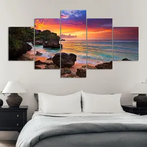 Sunset Landscape Pattern Canvas Unframed Painting, 5 Counts/set Modern Art Wall Decor, Wall Art Decor for Home Living Room Bedroom Office, Ornaments