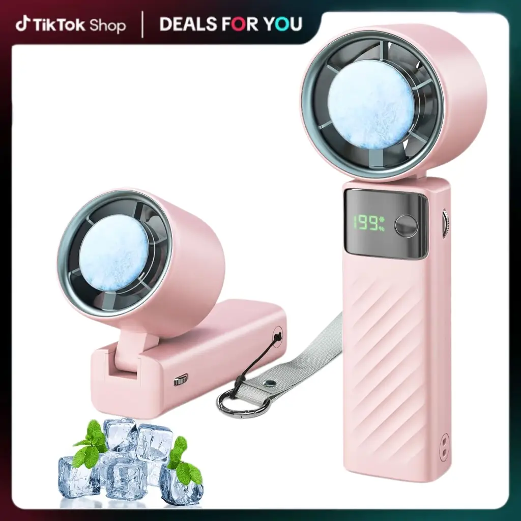 Portable high-speed handheld cold air turbo fan, side pulley gear key 199 gears USB-C handheld fan with digital display, suitable for travel, outdoor,