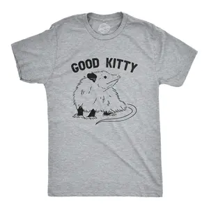 Mens Good Kitty T Shirt Funny Cute Opossum Kitten Joke Tee for Guys Mens Funny T Shirts Cool Vintage Fashion T-Shirt Gift Classic Menswear Animal Apparel for Men Funny Cat Short Sleeve Novelty Tees for Guys Light Grey