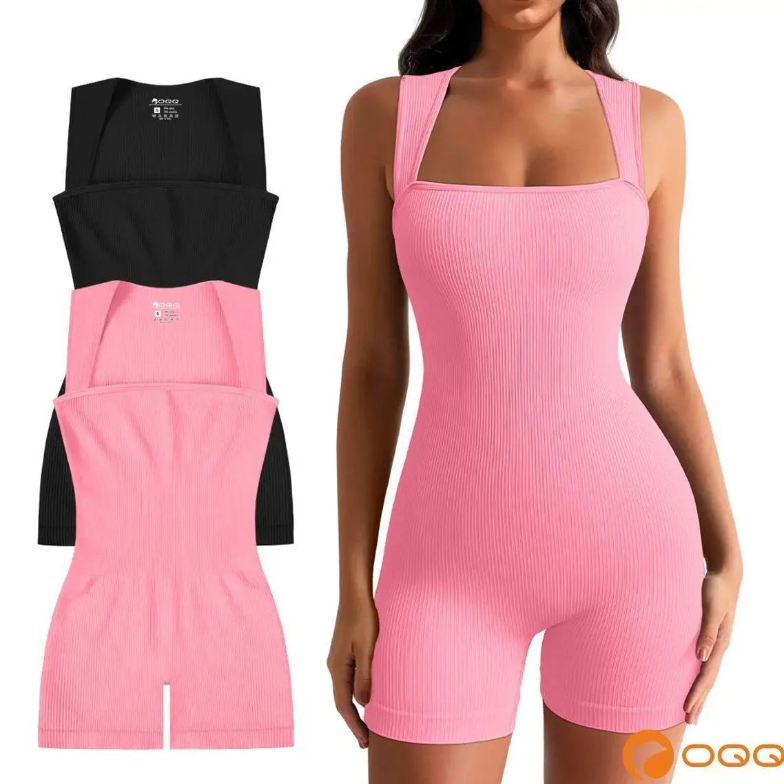 OQQ Women 2 Piece Casual Rompers Yoga Stretch Strappy Square Neck Sleeveless Exercise Rompers Springtok Outdoorfun