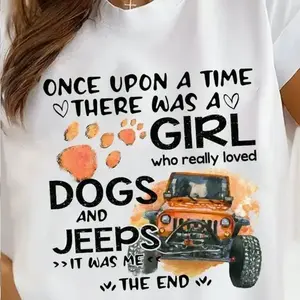 Jeep Girl T Shirt A Girl Who Really Loved Dogs And Jeeps, Jeep Dog Shirts Casual Cotton Fabric Smooth Top Womenswear