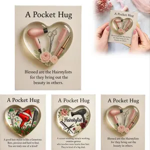 A Pocket Hug for Hairstylists, Mini Hairdresser Tools Heart Pocket Hug Token with Greeting Cards, Thank You Gift for Your Hairstylist, Appreciation Christmas Ornament for Stylists & Beauty Graduates, Graduation Gift, Gifts Set