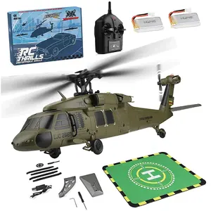 Razordon WL K170 Black Hawk RC Helicopter, 2.4G 4CH Flybarless 6-Axis Gyroscope Altitude Hovering RC Military Helicopter with Display Stand and Apron Takeoff Landing Pads
