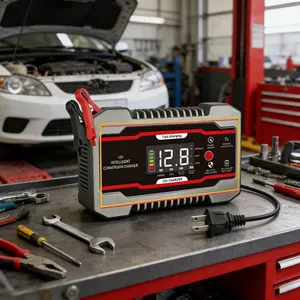 Battery Charger 12V and 24V Car Battery Charger, Battery Maintainer Trickle Charger, and Battery Desulfator with Temperature Compensation for Cars Motorcycle Truck Lawn Mower,Intelligent Protection and Real-time Display