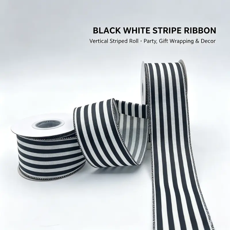 10Y Fabric Ribbon Roll, Black White Stripe & Cow Print Ribbon for Wreath, Gift Wrapping, Bow Making, DIY Craft Home Decor