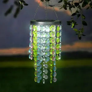 Solar Lantern Outdoor, 2 Tiers 21" Solar Multicolor  Beaded Chandelier with Cool White LED S Hooks for Garden Yard Patio Gazebo Outside Decor