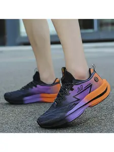 Men's Breathable Mesh Running Shoes, Shock-Absorbing Responsive Sneakers, Lightweight Non-Slip Gradient Color Running Shoes, Athletic Running Trainers