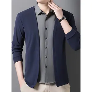 Men'S Casual Two-Piece Shirt with a Patchwork Design, Featuring a Relaxed Collar And Long Sleeves
