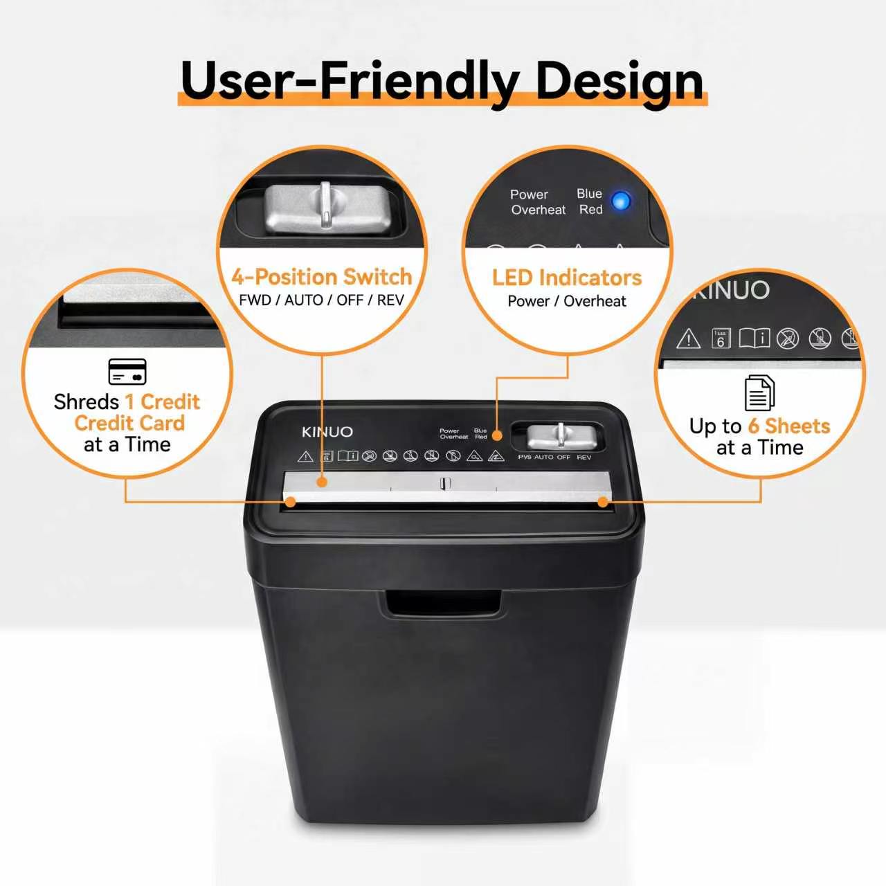 KINUO 6-Sheet Paper Shredder, P2 Security Strip-Cut Shredder with Anti-Jam System, Portable Office Home Shredder KINUO 6-Sheet Paper Shredder, P2 Security Strip-Cut Shredder with Anti-Jam System, Portable Office Home Shredder