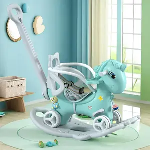 An Rocking Horse for Toddlers 1-3 Years,4 in 1 Design, Kids Ride on Toy Balance Bike Push Cart with Detachable Balance Board,Fun Birthday Gifts-Blue