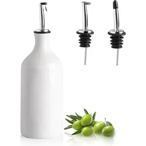 Ceramic Olive Oil Dispenser Bottle, Opaque Oil Cruet to Reduce Oxidation, Suitable for Storing Oil, Vinegar, Coffee Syrups & Other Liquids, 1 Piece, 15.5 Fl Oz (White)