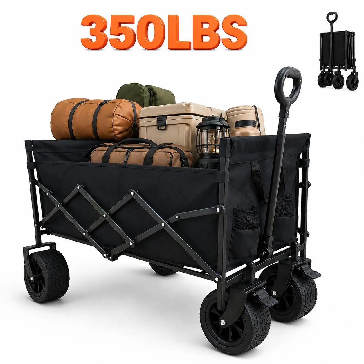 Outdoor large-capacity foldable trolley, portable Oxford cloth beach trolley for camping, sturdy with 360-degree rotating all-terrain wheels, suitable for camping, shopping, sports, beaches, gardens