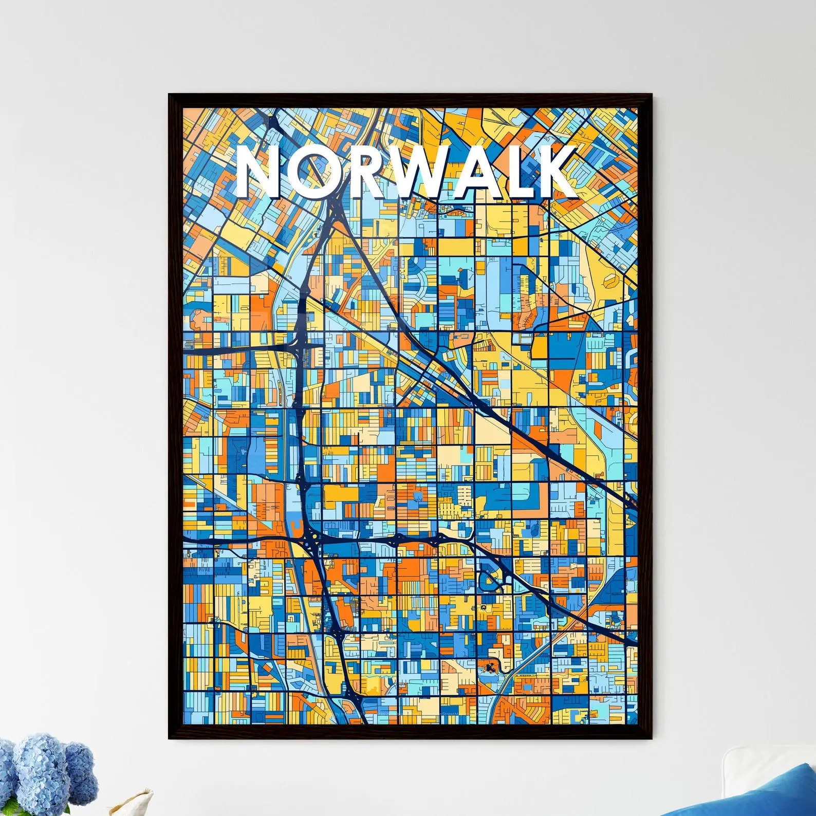 Personalisable Norwalk Ca Art Map Poster Vibrant Custom Decor For Unique Gifts Stylish Home Interiors Stunning Wall Art