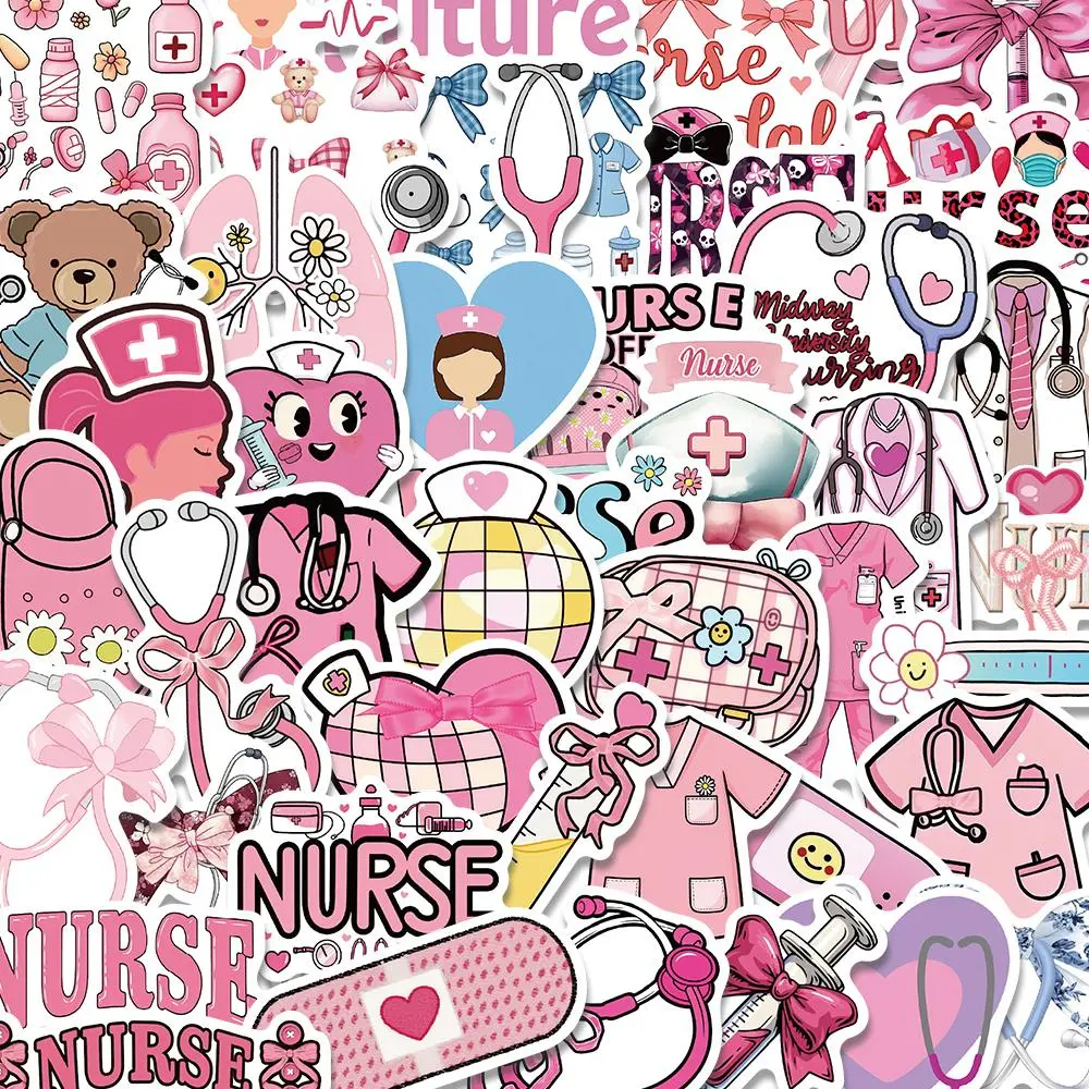 Nurse Themed Sticker, 50pcs/set Cute Nurse Pattern Decorative Sticker, Waterproof Self Adhesive Decor Paper for Gift Greeting Card & Water Bottle & Laptop, Funny Stickers, Adhesive Decals, Decal Sticker
