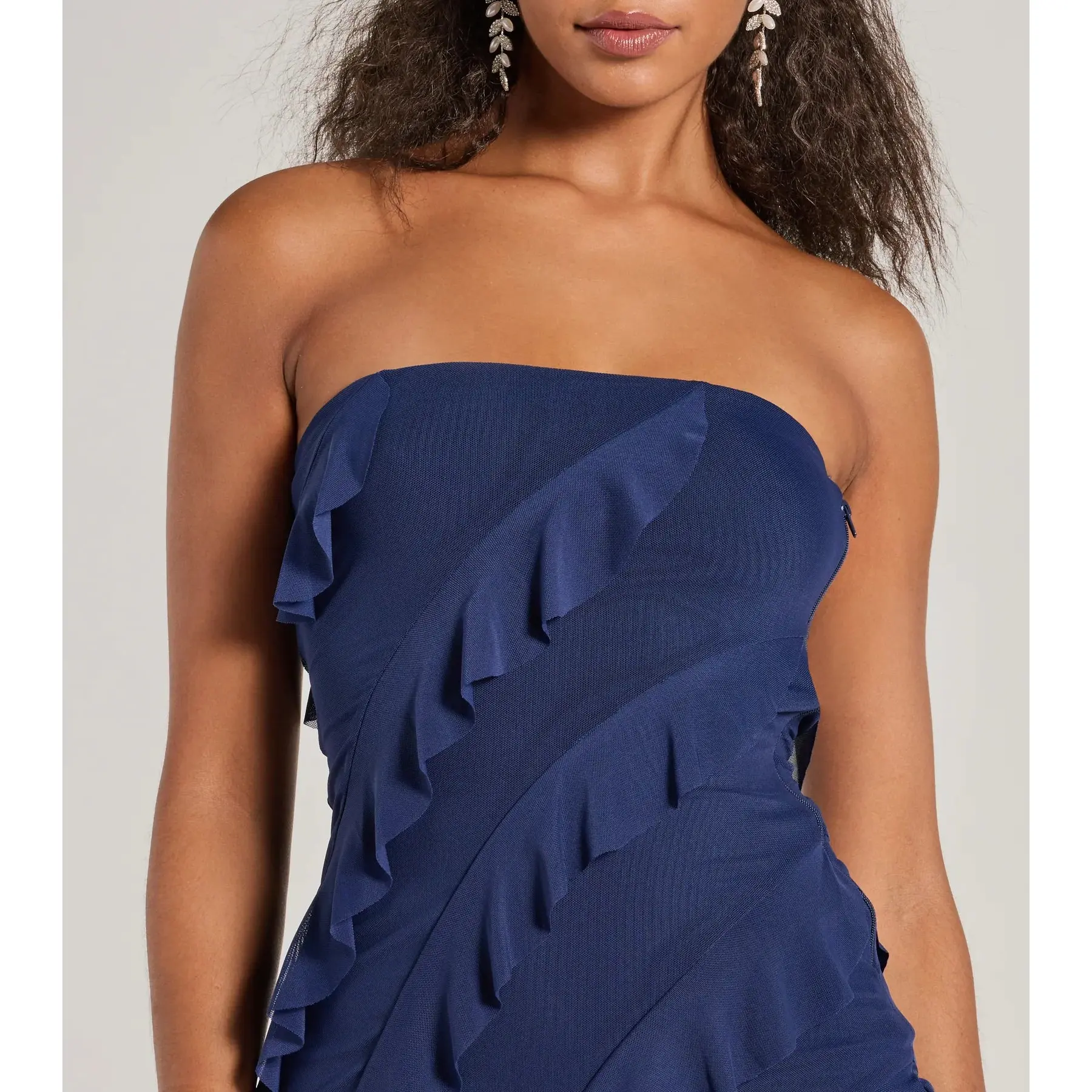 gabby formal mesh strapless ruffle long dress Windsor Gabby Formal Mesh Strapless Ruffle Long Dress in Yellow main image 0