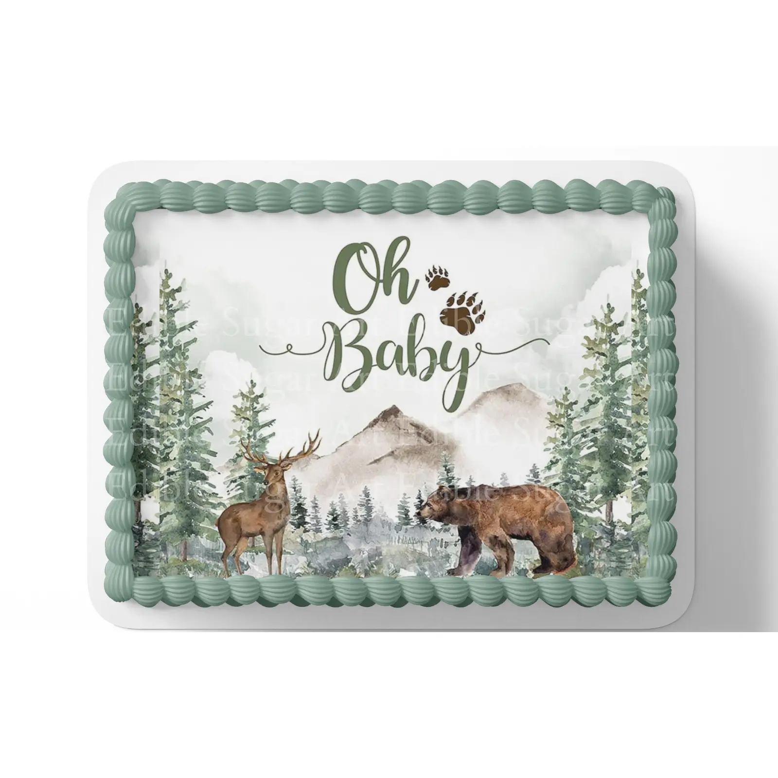 WOODLAND BABY SHOWER CAKE TOPPER Edible Image Woodland Sheet Cake  Cake Topper Woodland Edible Image Sheet Cake