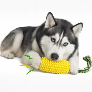 Indestructible Corn Dog Chew Toy for Aggressive Chewers - Squeaky TPR Teething Stick, Interactive Dog Toy for Small Medium Large Dogs
