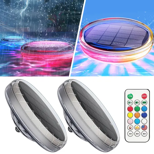 2/1 Pack Solar Powered Lamp Rechargeable RGB Submersible Pool Light with Remote, LED Waterproof Underwater Light for Pool, Bathtub, Aquarium, Hot Tub, Garden Decor Gift | Led Floats Swimming Decoration Party Lighting Christmas Lights