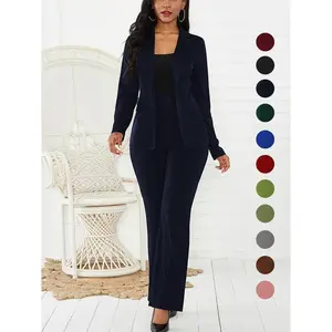 New Two-piece Set Women's Plain Button Lapel Neck Blazer & Suit Pants, Elegant Business Casual Long Sleeve Outerwear & Trousers for Daily Outdoor Wear, Chic Women's Clothing for All Seasons, Womenswear, Women Suits