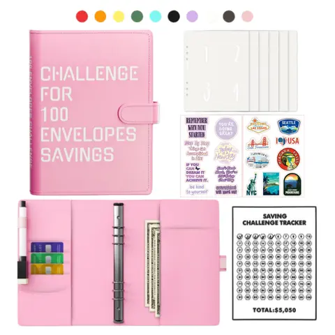 [Back to School] A5 Size Budget Binder (2-Pack) - Budget Planner with 100 Organizing Envelopes, DIY Notepad, Transparent Detachable Notepad, Storage Bag, Easy Viewing for $5050 Cash Envelope Challenge + Fun Ways to Save Tips
