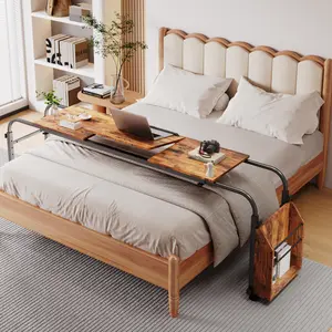 Arlopu Overbed Table with Wheels, Moblie Bed Desk, Rolling Computer Desk, Laptop Cart, W/0-65°Tilt Stand, 4 Heights and 6 Lengthes, Side Storage Basket, for Home, Office and Hospital