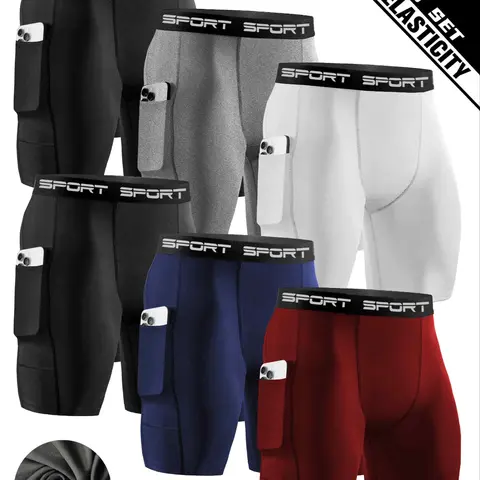 6-Pack Men's Compression Trunks, Compression Training Shorts, Activewear Shorts, Quick Dry Performance Sports Underwear Breathable Fitness Shorts with Pockets, Athletic Trunks for Gym Workouts & Everyday Wear