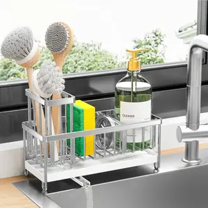 dasaka Stainless Steel Kitchen Sponge Holder - Sink Caddy Organizer with Drain Tray, Home Storage Solution