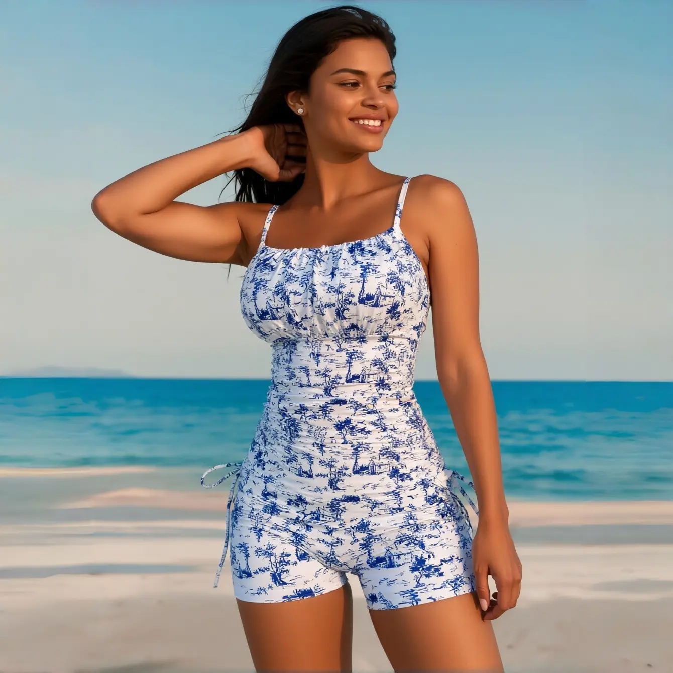 SHEKINI Women's Crossover Ruched Skirt One Piece Swimdress Swimsuit Bathing Suit