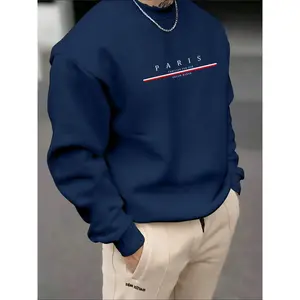 Men's long sleeved round neck wool pullover, fashionable Parisian letter printed casual warm winter top, basic styleRAIMENTRY