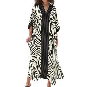 Women's Kaftan Dress Plus Size V-Neck Pocket Lightweight Swimwear Coverups Moomoo Nightgown Beach Loungewear