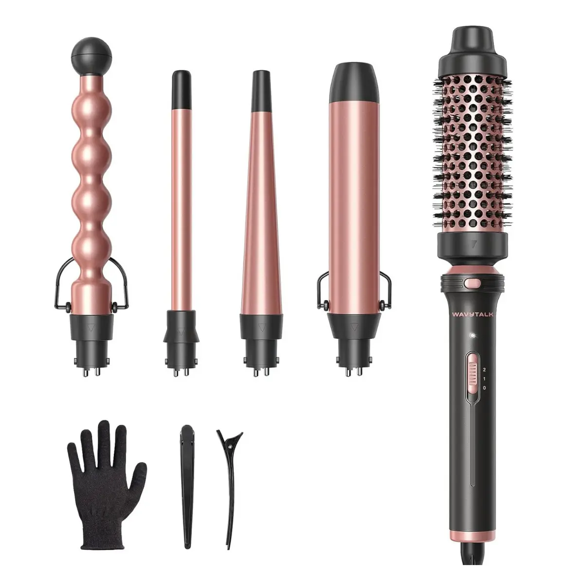 Wavytalk 5-in-1 Curling Wand Set with Thermal Brush & 0.5"-1.25" Interchangeable Ceramic Barrels, Instant Heat-Up, Less Damage, Dual Voltage for Travel, Ideal Gift