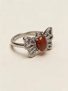 Tracy(8561)gc.Maroon Butterfly Ring – Metal Wings + Red Agate Center, Dainty & Unique